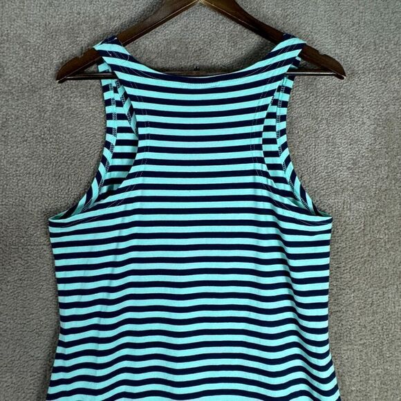 STS Sail to Sable Maxi Dress Size Medium Green/Navy Striped Racerback Side Slits - Picture 7 of 9
